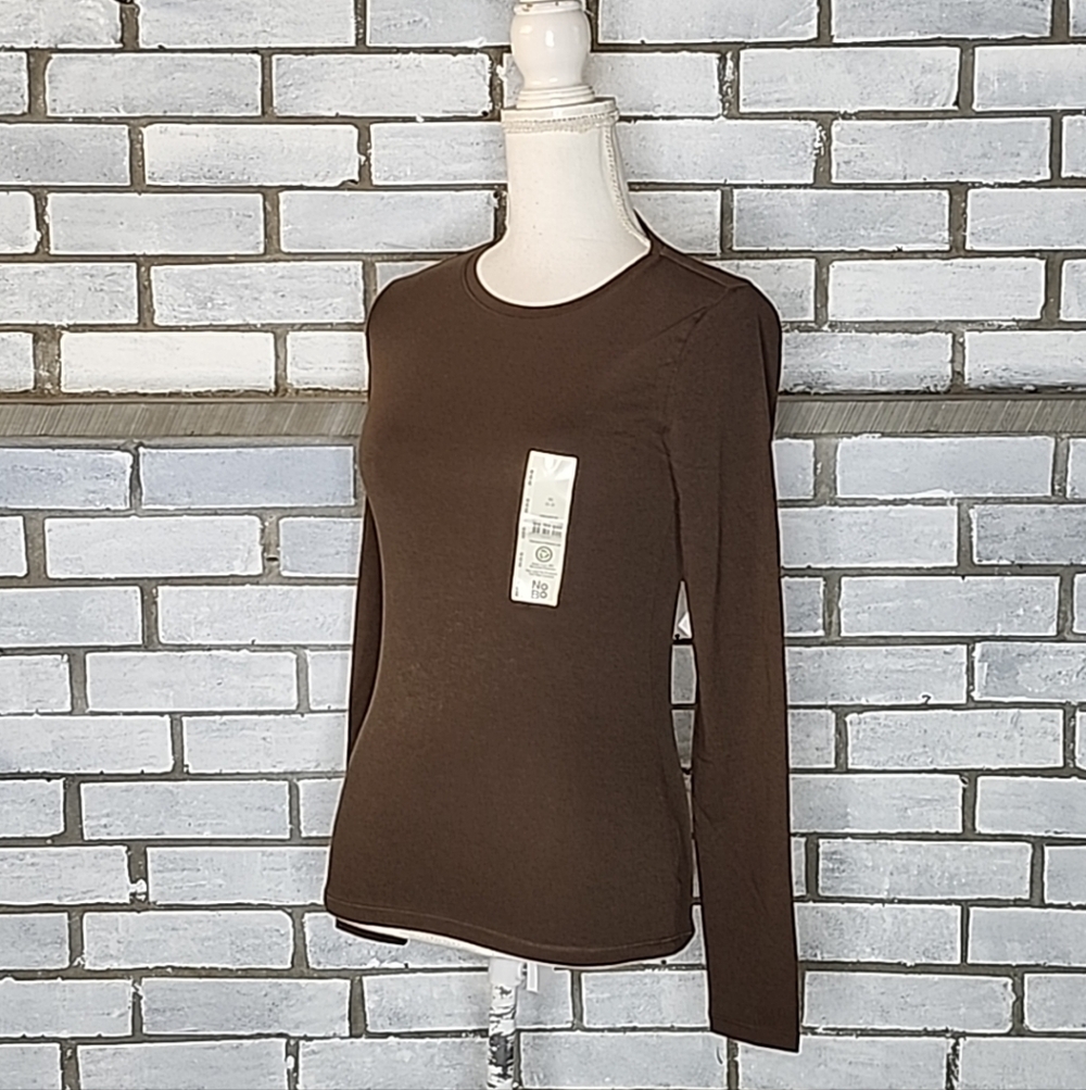 NWT No Boundaries Women's Long Sleeve Cotton Blend T-Shirt Size XS (0-2) Brown